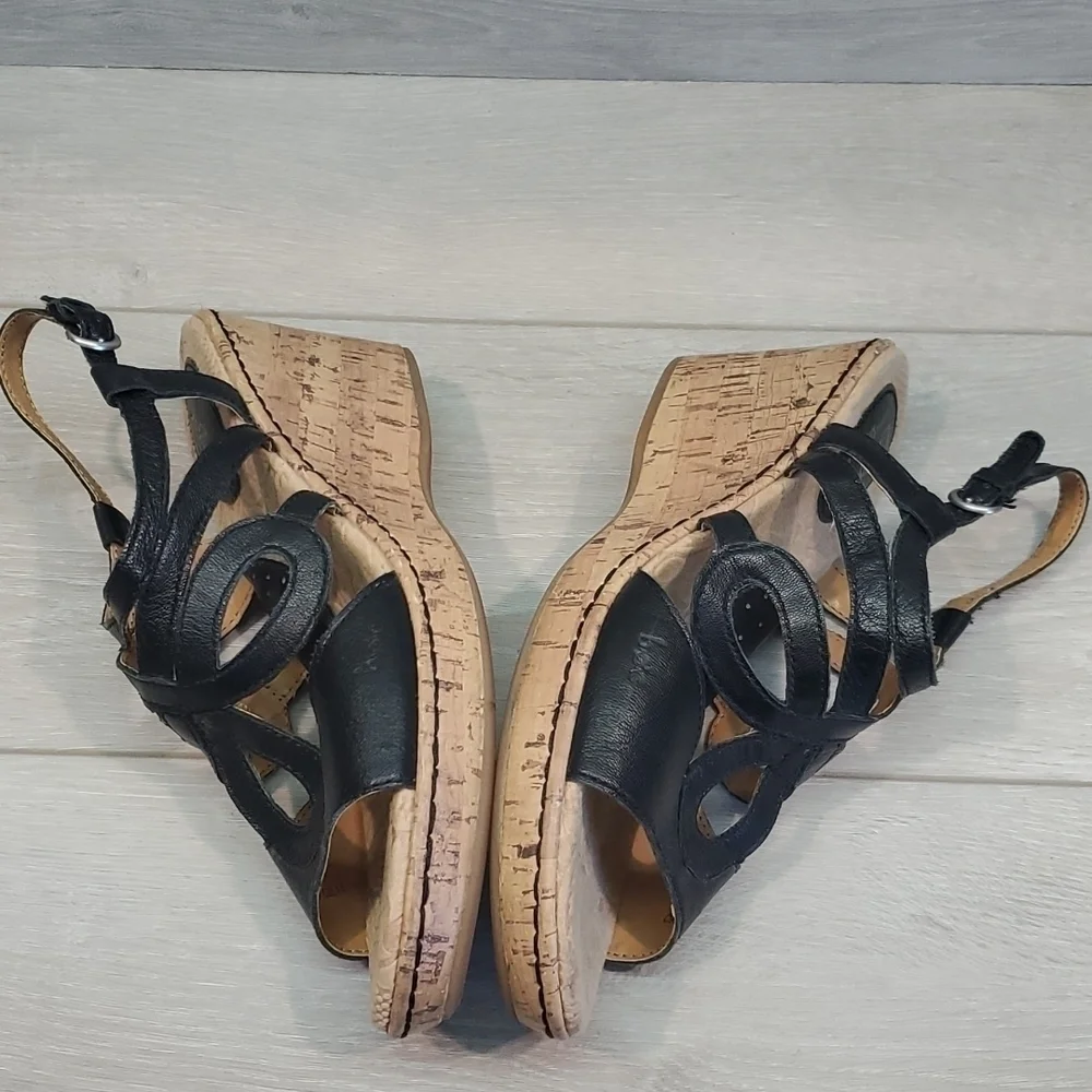 B.O.C Born Women Jalina Cork Wedge Ankle Strap Comfort Slide Sandals shoes sz 9M